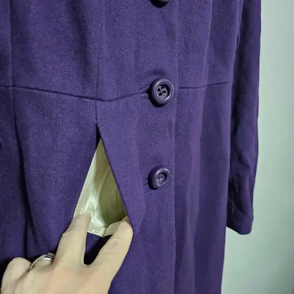 J.Crew Wool Trench Coat Purple Vintage Pockets Lined Buttons Women's Size 2